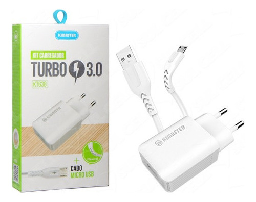 Kit Carregador Celular Turbo Usb + Cabo Flexível Micro Usb