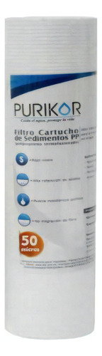 Cartucho Polipropileno Sedimentos Polyspun 2.5x10, 50 Micras Color Blanco