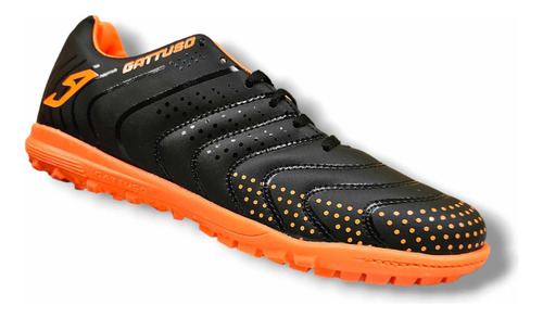 Tenis Futbol Rápido Fut7 Gattuso Negro Naranja Cosidos 