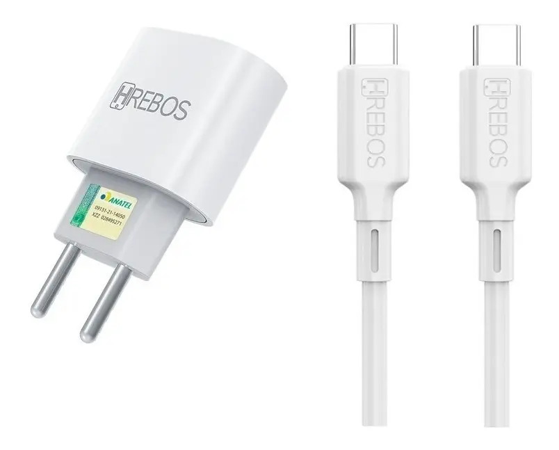 Carregador Turbo USB-C 20W Hrebos Branco Compatível Samsung Galaxy
