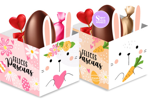 Kit Imprimible Cajita Cubo Cuadrada Pascuas Lindos Conejitos