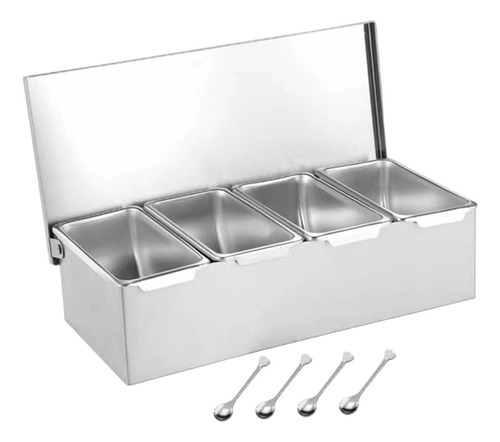 Caja De Condimentos De Acero Inoxidable, Caja De 4 Rejillas