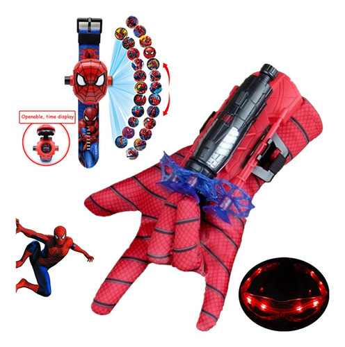 Spiderman Lanza El Juguete Cosplay+reloj Infantil 3d