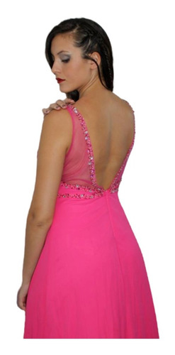 Vestido Fucsia De Gasa Bordado 15 Años Bodas Moda Pasion