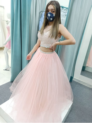 Vestido 15 Años Fiesta 3 Piezas Bordado Rosa Coral