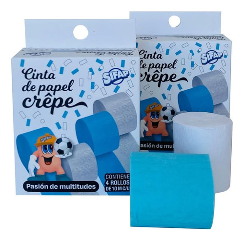 Cinta De Papel Crepe Sifap Pasion De Multitudes 4 Rollos Celeste Blanco Cinta Crepe