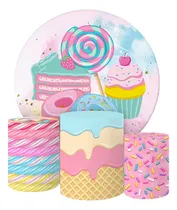 Comprar Kit Painel Sublimado Redondo E Capas De Cilindro Confeitaria