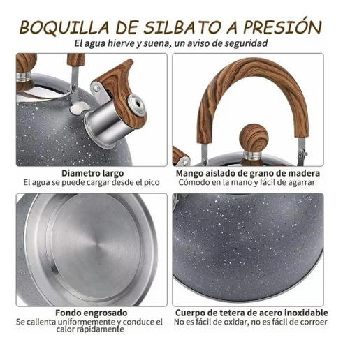 Tétera Silbante Acero Inoxidable Para Estufa Hervida Agua 4l