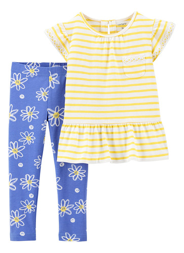 Carters Set 2 Piezas Remera A Rayas Calza Margaritas