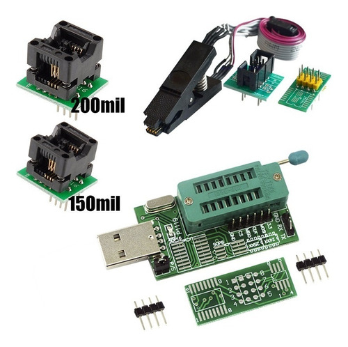 Programador Ch341a + Pinza + Soic8 200mil + Soic8 150mil