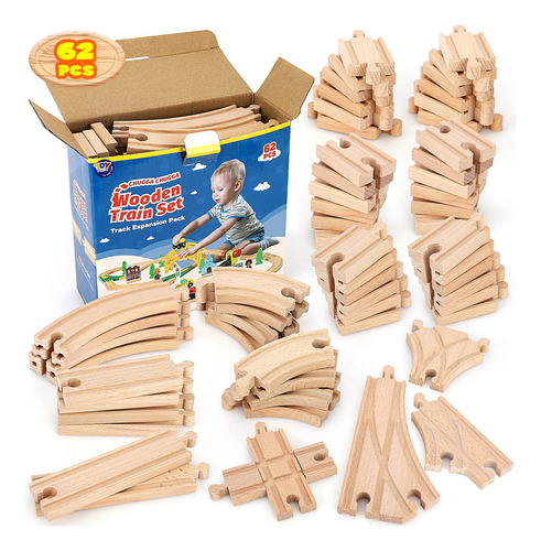 Toy Life Juego De Tren De Madera De 62 Piezas Para Nios Y Ni