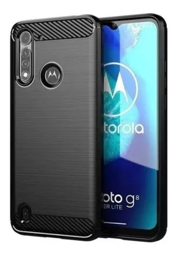 Funda  Carbono Para Motorola G8 Power Lite + Vidrio Templado