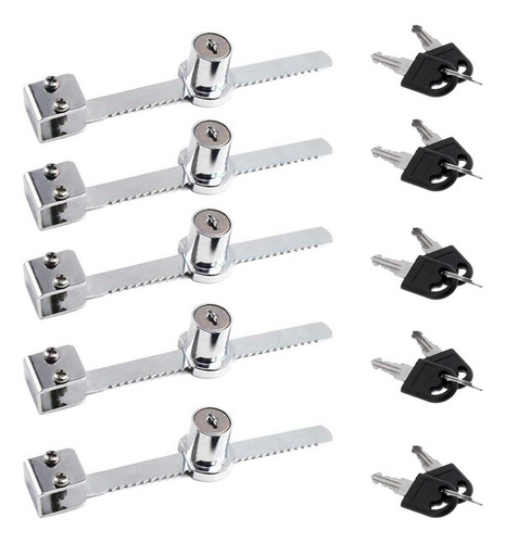 Kit 5 Fechadura Para Vitrine Cromada Trava Jacaré Trinco