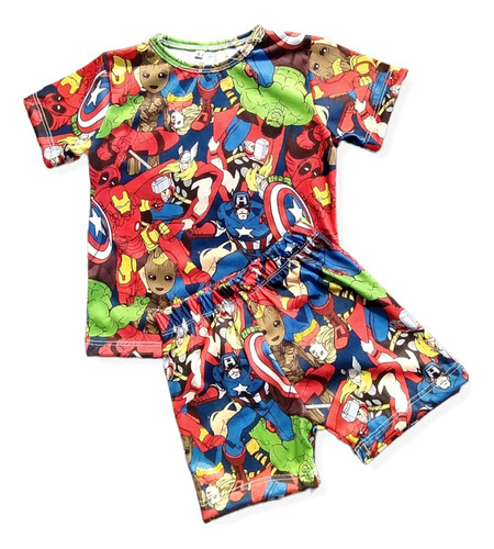 Pijamas Niños Marvel Conjunto Corto Remera + Short