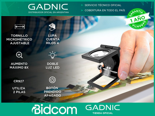 Lupa Cuenta Hilos 4 Gadnic Luz Led Direccional Aumento 8x