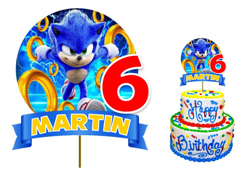 Topper Decoración Torta Sonic Cumpleaños Personalizado