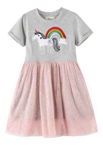 Vestido Para Niña De Algodon Unicornio Con Tul #1