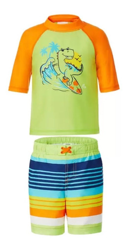 Traje De Baño Niño Short Y Playera Con Protección Solar, 2pz