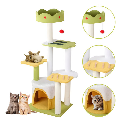 Rascador Torre Árbol Para Gato Varios Niveles Con Casa 110cm