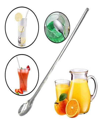 Kit 3 Colher Comprida Inox Mexer Suco Bebida Jarra Longa