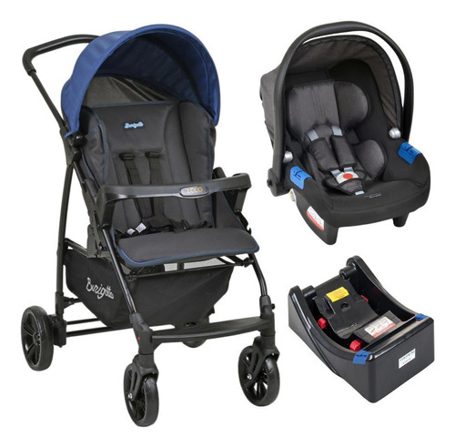 Carrinho De Bebê Ecco Cz Azul Bebê Conforto E Base