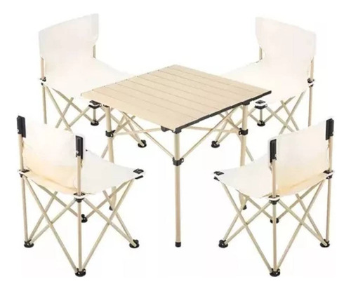 Juego De Mesa Con 4 Sillas Para Camping Blanco