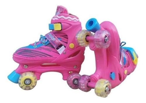 Imagem 2 de 7 de Patins Rosa Quad Luna Infantil +led 4 Rodas À Pronta Entrega