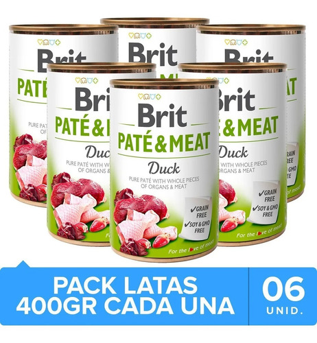 6 X Latas Brit Care Paté & Meat Duck 400gr C/u Para Perro Np