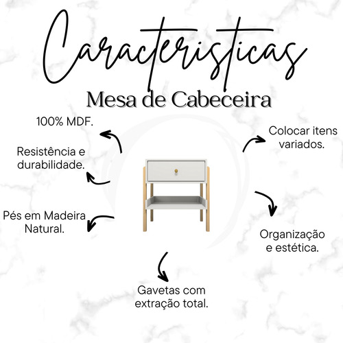 Mesa De Cabeceira Em Mdf Pés Pinus Com 1 Gaveta E Prateleira Acabamento Fosco Cor Branco TX