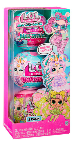 Muñeca Lol Surprise 09cm Agregale Agua Sirena Unicornio Hada