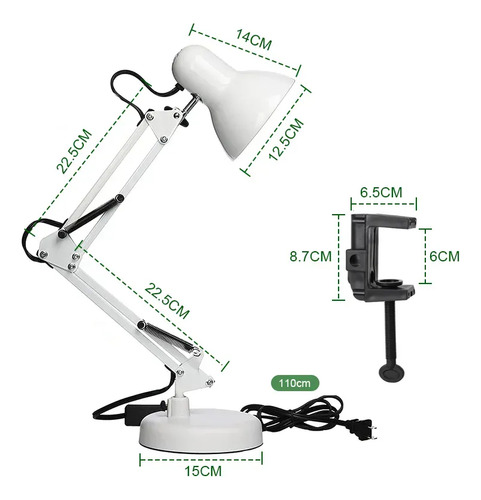 Lámpara De Escritorio Giratoria 360° Con Clip, Base Y Foco