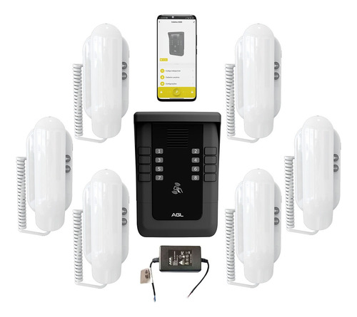 Kit Interfone Porteiro Coletivo Predial 6 Pontos Agl