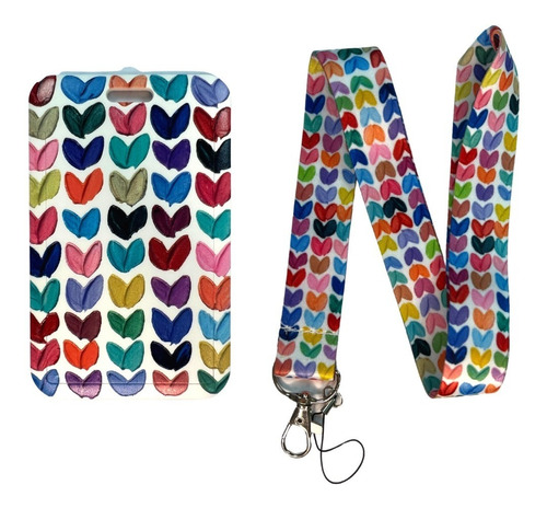 Porta Credencial Con Lanyard Corazones Pintados Colores Kb33