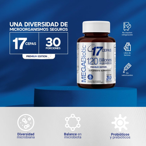 Suplemento Alimenticio 120 Billones 17 Cepas Premium 30 Caps Sabor No Saborizado