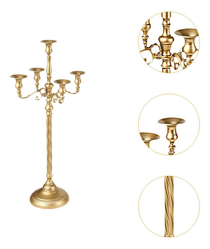 Castiçal Com 5 Ramos Candelabros Dourado 23x63cm