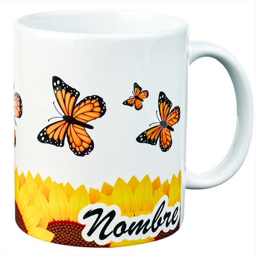 Taza Mariposa Con Girasol Personalizada Con Tu Nombre