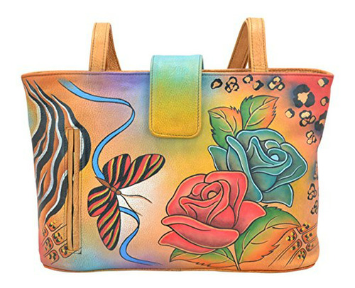 Bolso Mediano De Cuero Genuino Pintado A Mano Por Anna De An