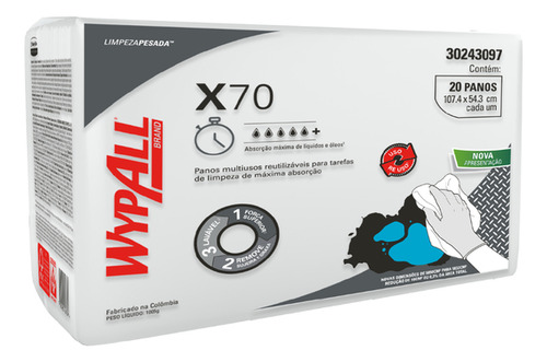 6 Pano Limpeza Multiuso Wypall X70 Extra Grande C /120 Panos