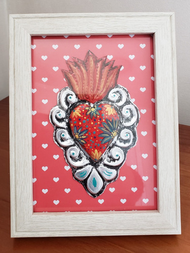 Corazón Mexicano Hecho Y Pintado A Mano, Con Marco