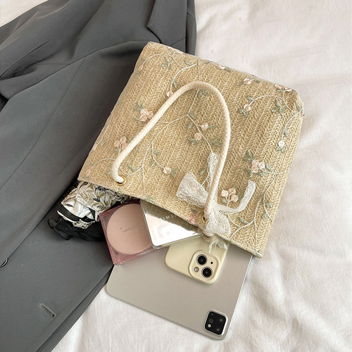 Bolsa Tejido Playa Paja Para Mujer