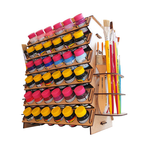 Imagem 2 de 10 de Suporte De Tintas Pvc Acrilex E Pincéis Madeira Em Mdf