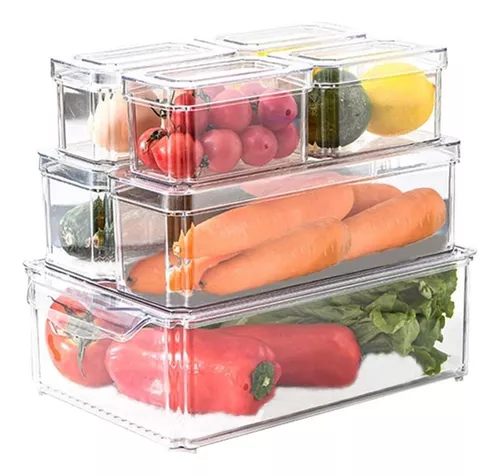 Organizador de nevera de cocina, recipientes de plástico para alimentos con  tapas, cajas de almacenamiento para congelador, para carne, verduras, queso,  frutas, condimentos : : Hogar y cocina