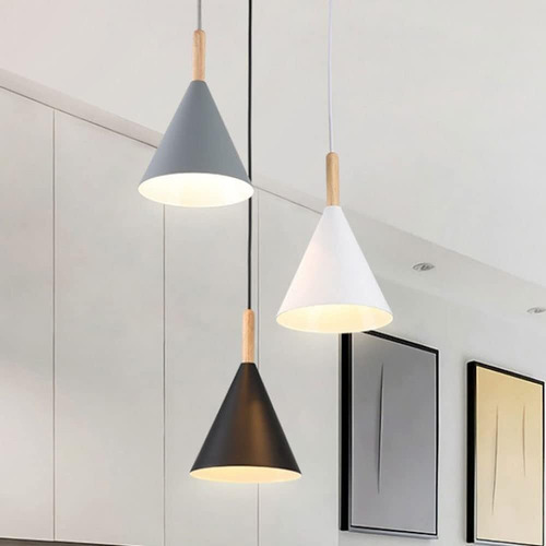 Lampara Colgante Kivs Cone Black White Grey Triple Color Con Luz E27 Para Techo Base Circular Altura Ajustable (p86)