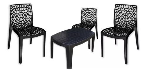 Combo 3 Sillas Perla 1 Mesa Ratona Negra Mascardi Plastico