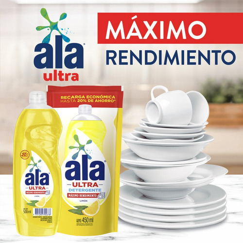 Detergente Ala Ultra Lavavajilla Limon Doypack X 450 Ml