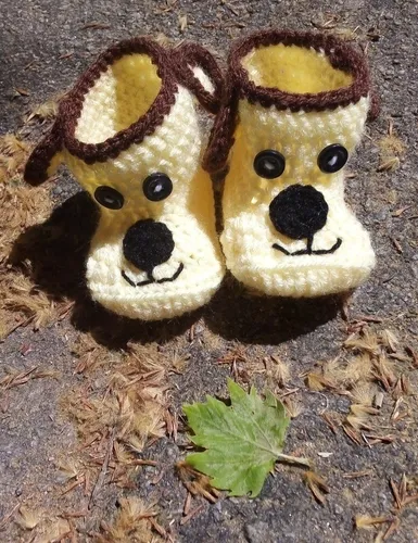Escarpines Zapatos Botas Tejidas Crochet Perrito Para Beb