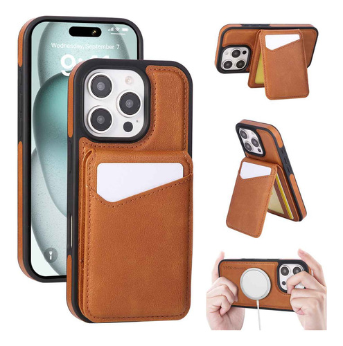 Funda De Piel Sintética Magsafe 2 En 1 Para iPhone 11 12 13 14 15 16 Pro Max 14plus 15plus 16plus