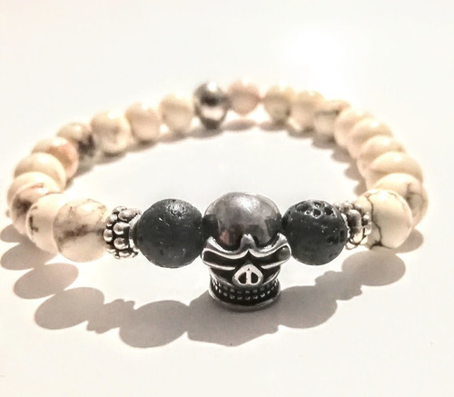 Pulsera Brazalete Calavera Enojada Piedra Blanca