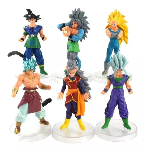 Kit 4 Bonecos com Base Action Figure Goku SSj Broly Vegetto Goku