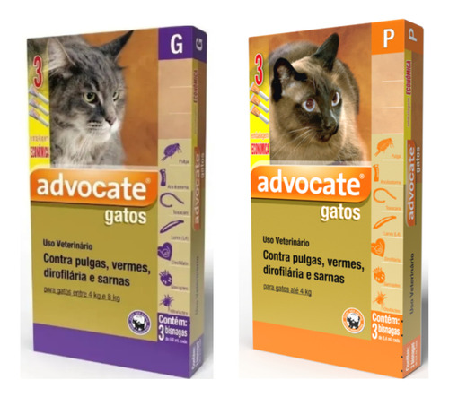 01 Advocate Gatos Até 4kg E 01 Advocate Gatos De 4 A 8kg